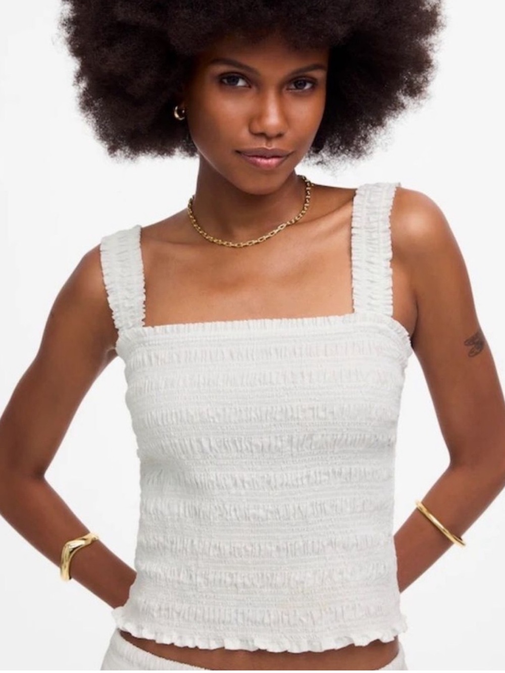 Madewell White Poplin Smocked Square Neck Tank Top Women’s Small NWT